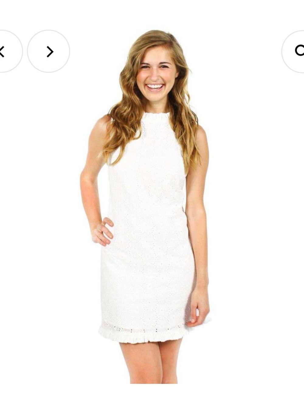 Sail to Sable White Ruffled Neck Eyelet Dress